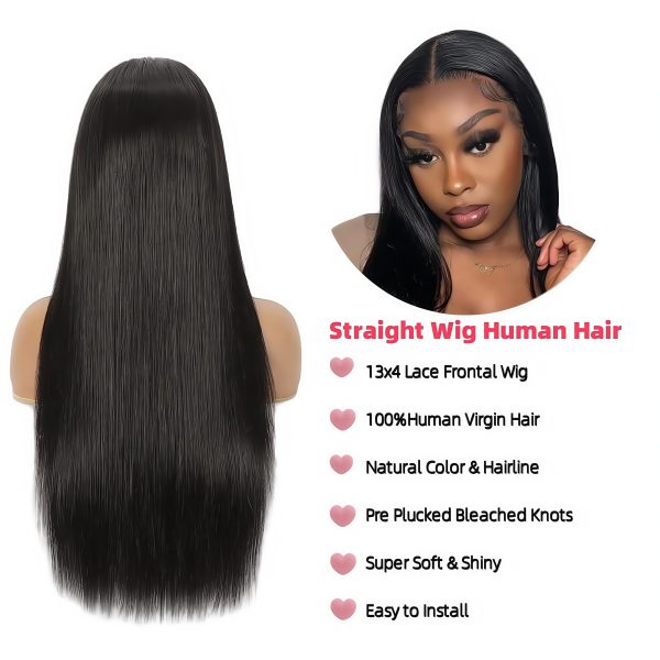 13x4 Transparent Lace Frontal Wig Straight Human Virgin Hair 180% Density - Image 3