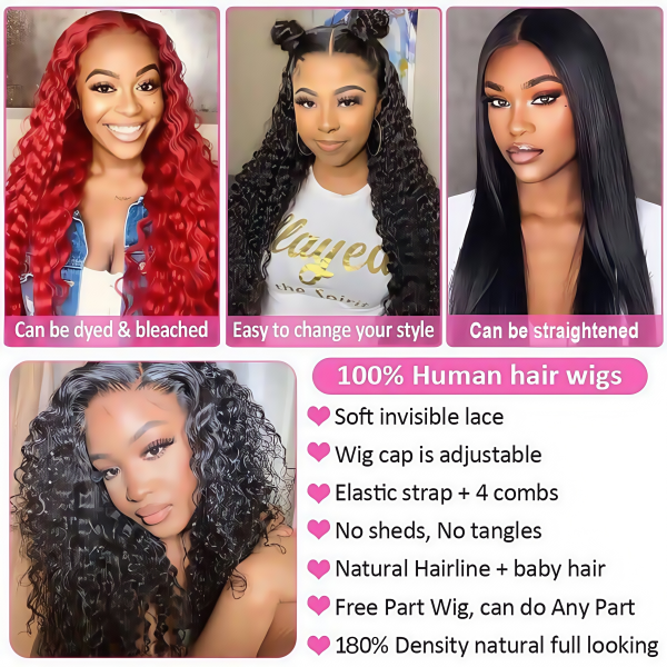 13x4 Transparent Lace Frontal Wig Curly Human Virgin Hair 180% Density - Image 2