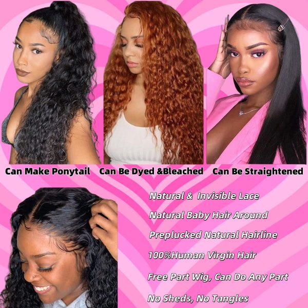 13x4 Transparent Lace Frontal Wig Deep Wave Human Virgin Hair 180% Density - Image 3