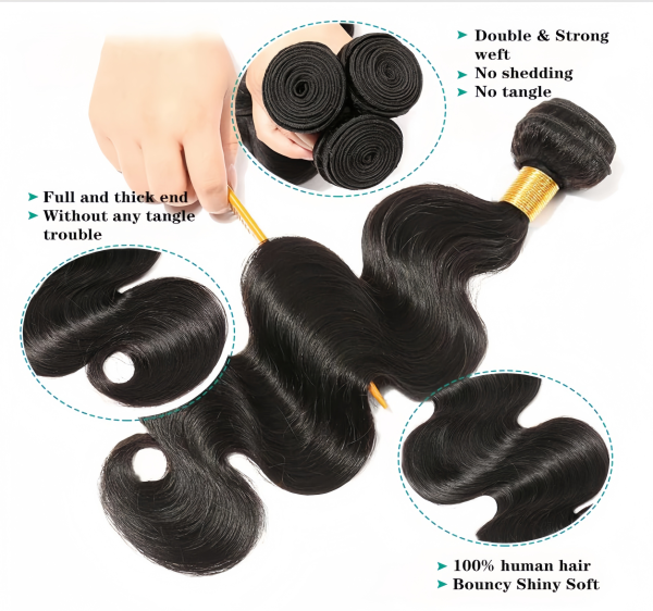3 Bundles Body Wave Human Raw Hair - Image 2