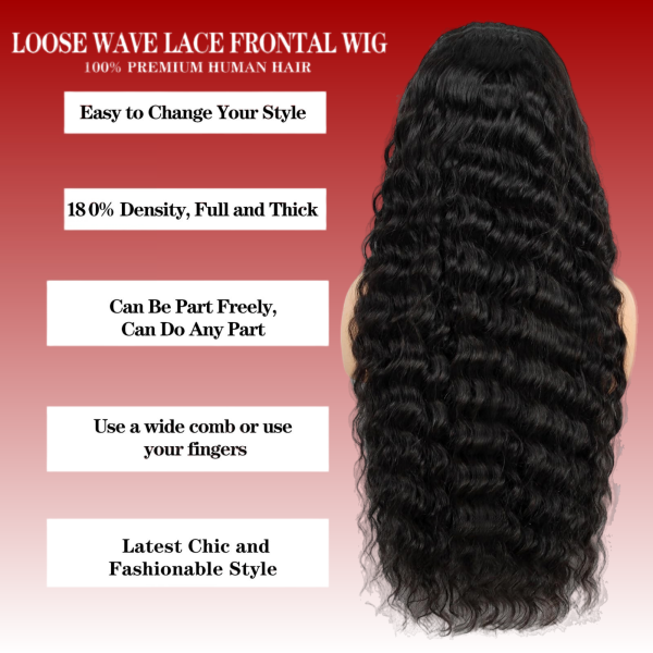 13x4 Transparent Lace Frontal Wig Loose Wave Human Virgin Hair 180% Density - Image 2