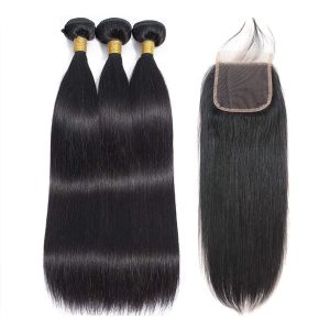 Burmese Hair 3 Bundles With Closure Straight Human Hair