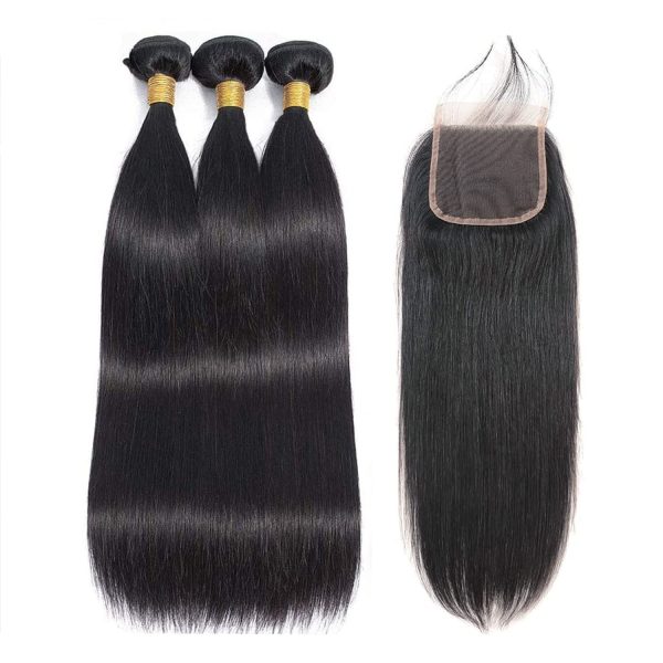 Burmese Hair 3 Bundles With Closure Straight Human Hair