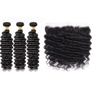 Burmese Hair 3 Bundles With Frontal Deep Wave Human Virgin Hair